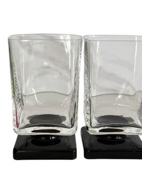 Clear Square Glass Tumblers with Black Bases - Set of 2